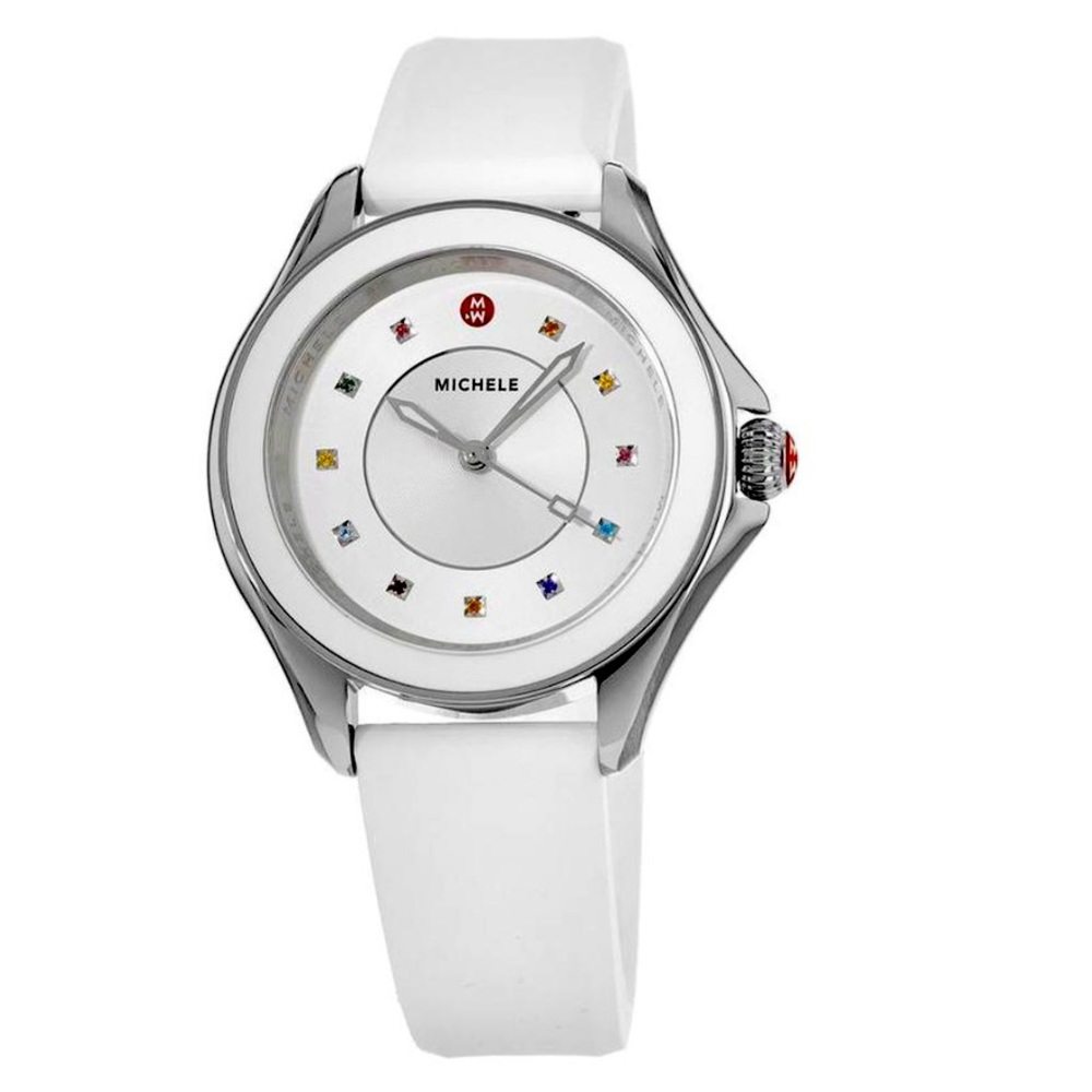 Michele cape silver diamond watch